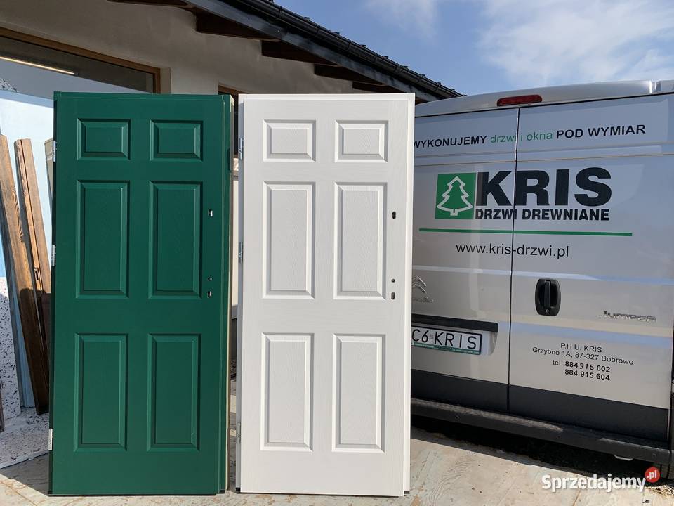DRZWI ZEWNĘTRZNE DREWNIANE NIEBIESKIE ANGIELSKIE Budownictwo i akcesoria kujawsko-pomorskie Bobrowo sprzedam