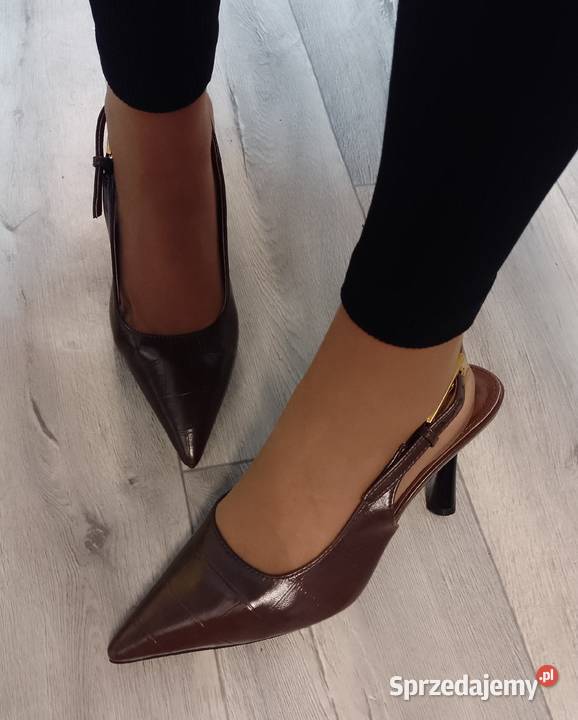 41 Brązowe czekoladowe czółenka wieczorowe z