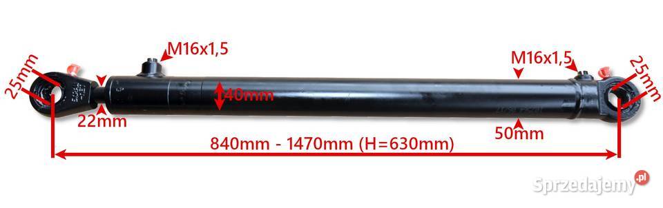 Siłownik Hydrauliczny 40x22 Skok 630 Mocowania