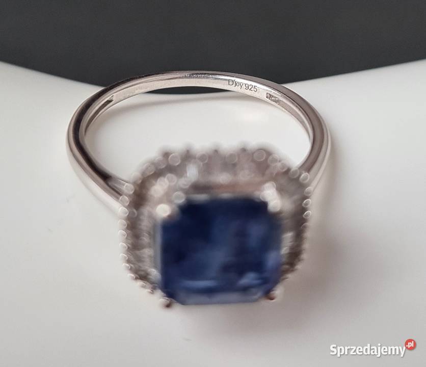Pierścionek srebro rodowane 925 szafir diamenty Otwock