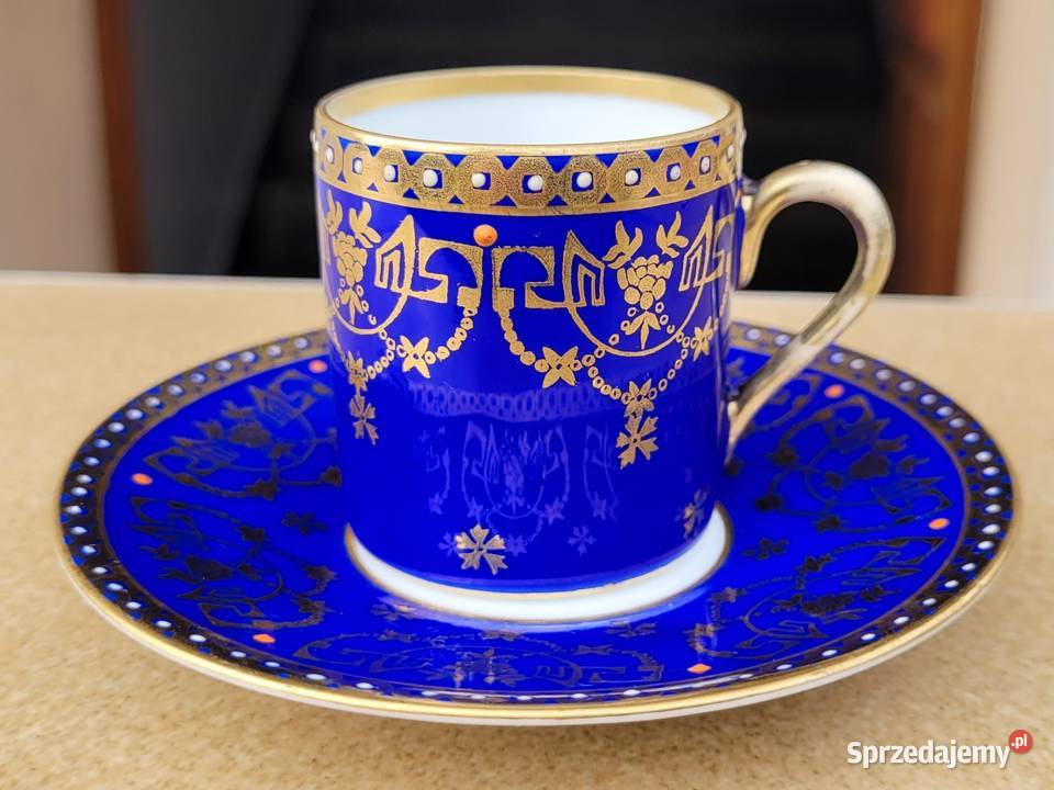 Zabytkowa neoklasyczna kobaltowa filiżanka Beyer małopolskie
