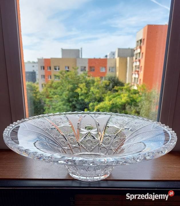 Piękna duża patera kryształowa Bohemia