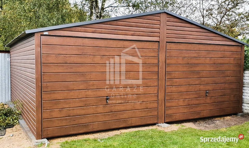 GARAŻ BLASZANY 6m x 5m Drewnopodobny 2x Brama Łódź