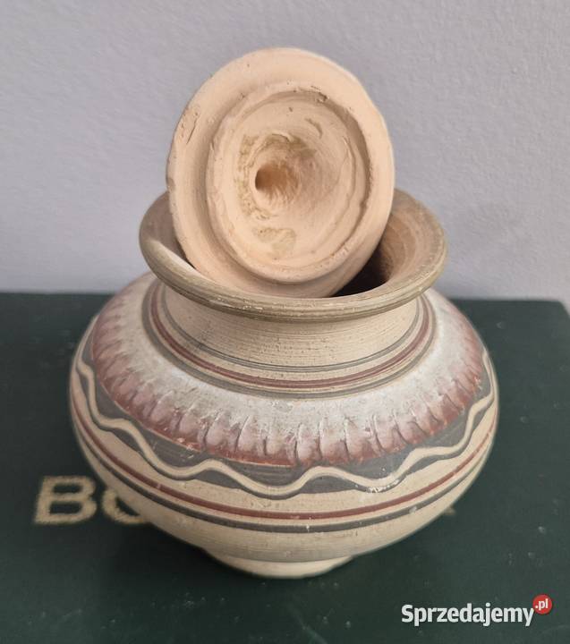 Garnuszek ceramiczny z pokrywką ludowy wzór PRL Gdańsk
