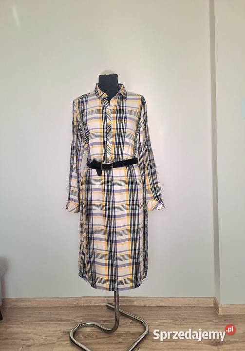 Śliczna damska sukienka w kratkę długi rękaw Kraków