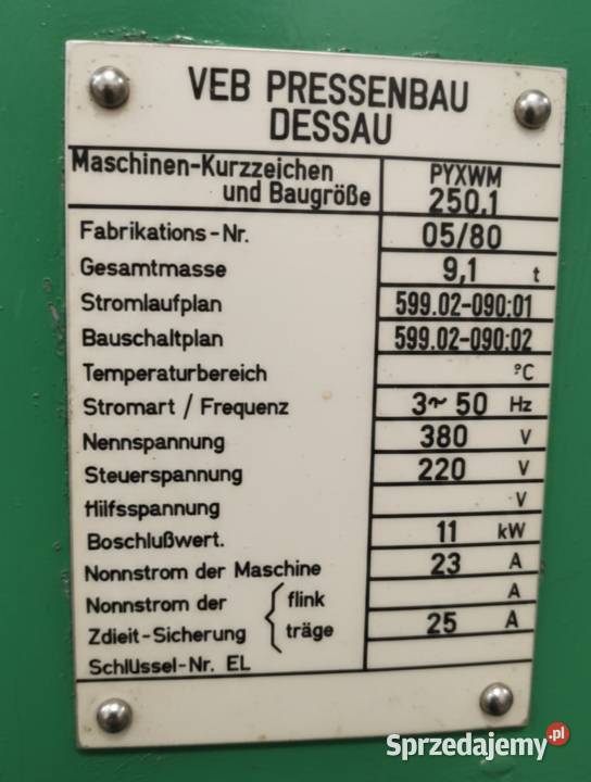 Prasa pozioma PYXWM 2501 sprzedam