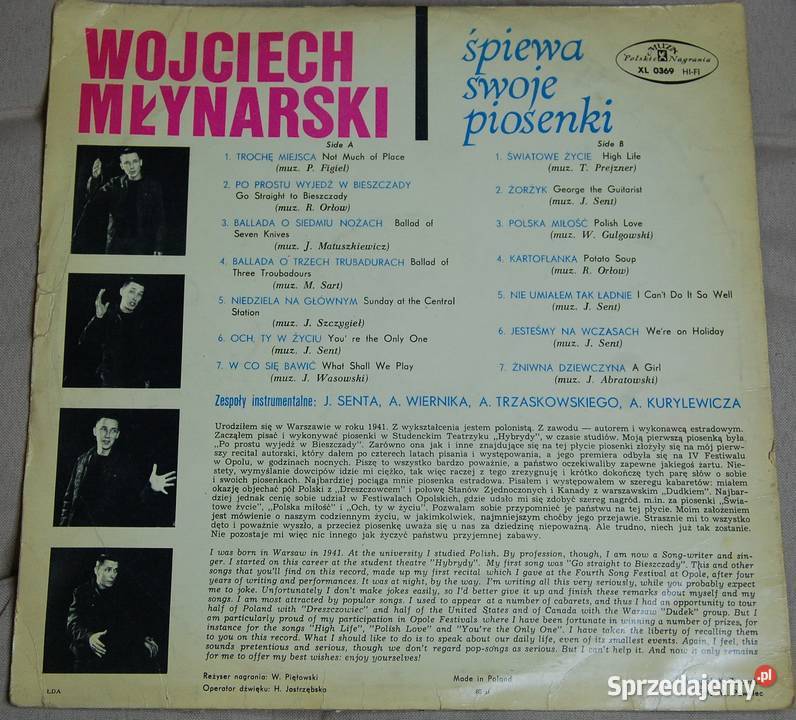 Płyta winylowa WOJCIECH MŁYNARSKI lata 60te Warszawa