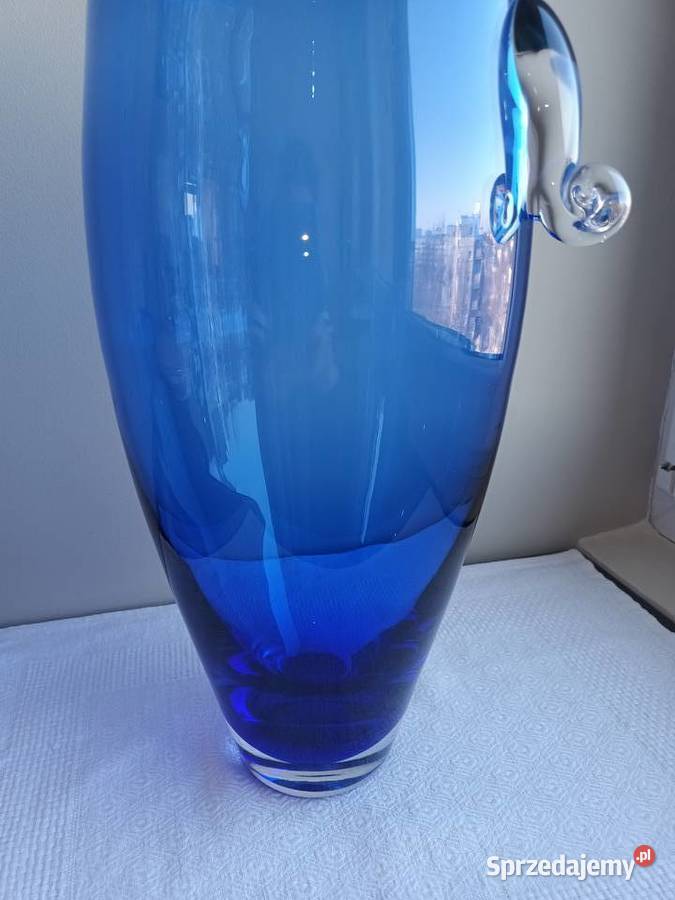 Piękny wazon masywny niebieskie kobalt szkło