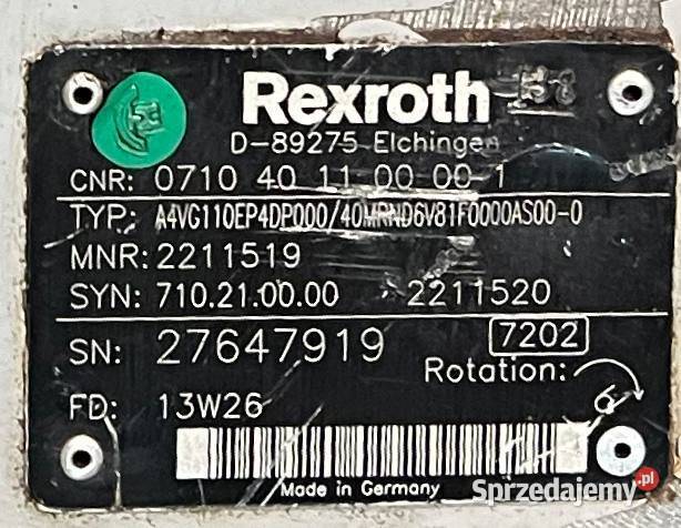 Rexroth A4VG110EP4DP000 40MRND6V81F0000AS00 0 Poznań