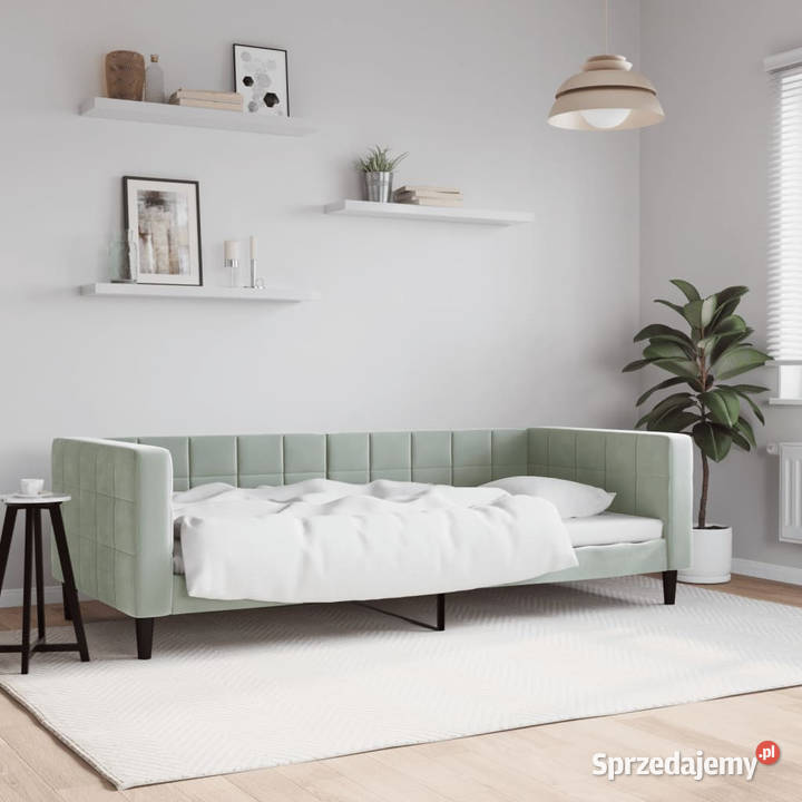 Sofa z funkcją spania jasnoszara obita aksamitem 68cm mazowieckie Warszawa