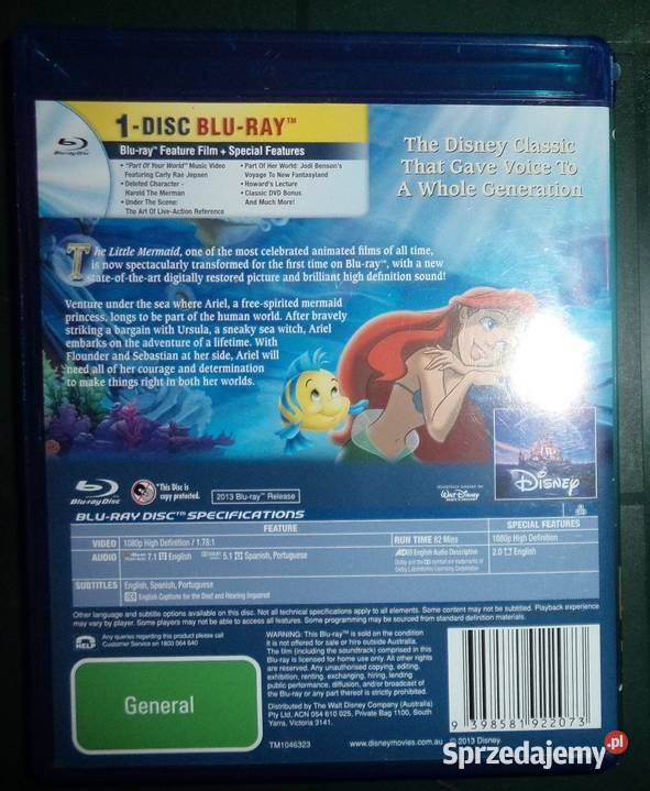 Disney Little Mermaid Mała Syrenka BluRay 2013 Blu-ray Rzeszów