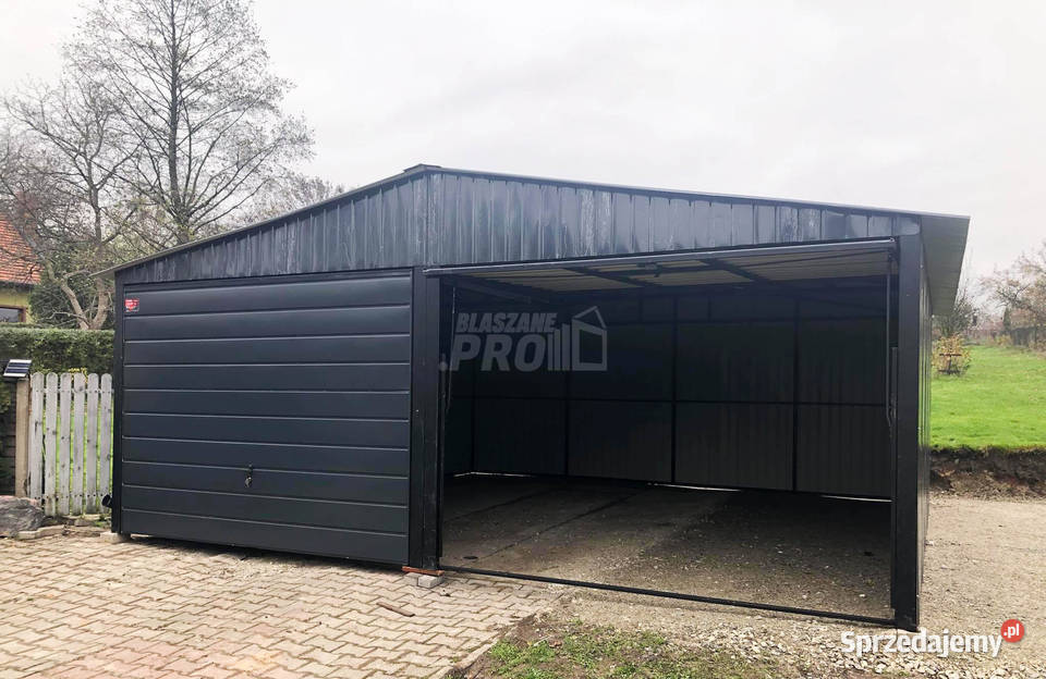 Garaż blaszany 6x6 2x Brama uchylna Czarny Dach Białystok