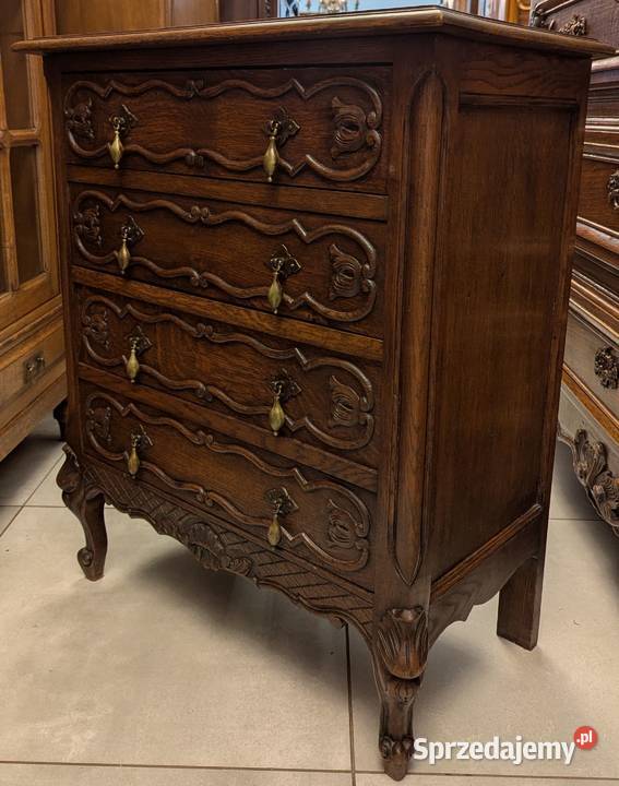 Piękna dębowa bogato zdobiona komoda ludwikowska śląskie Dąbrowa Górnicza