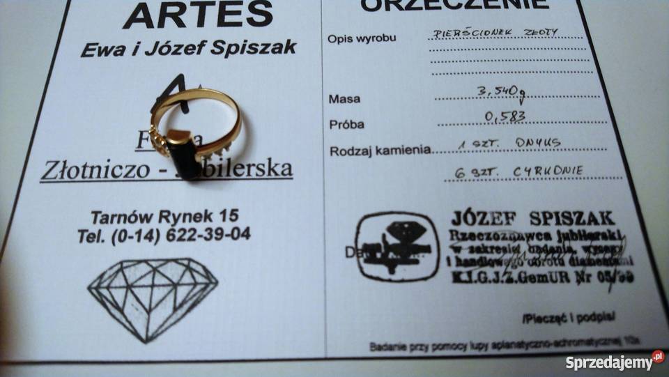Okazja Sprzedam złoty pierścionek z Onyksem małopolskie Tarnów