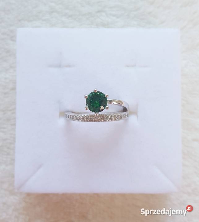 Nowy pierścionek srebrny kolor zielona cyrkonia Pierścionki Szczecin