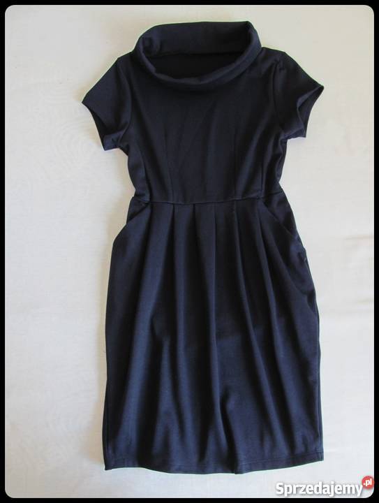 Sukienka granatowa z półgolfem i kieszeniami 38 Płock