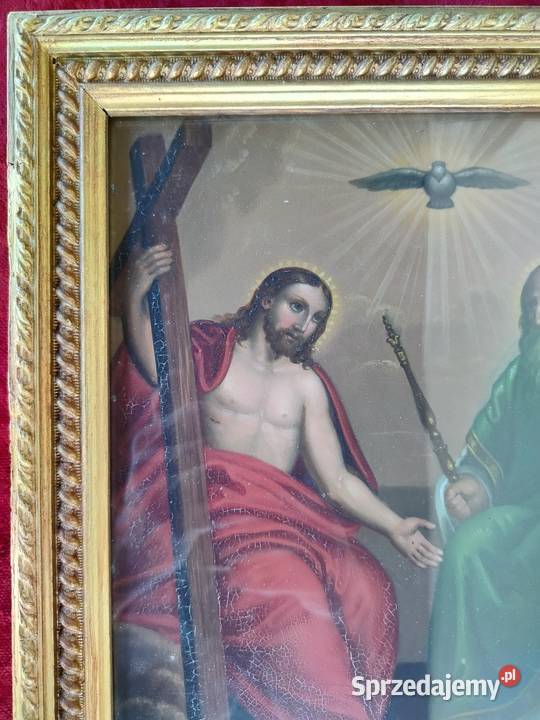 Trojca święta Olej na blasze XIX w stary obraz Kęty