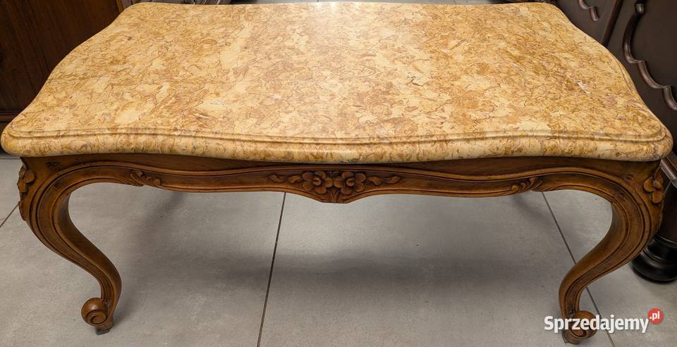 Piękny orzechowy stolik ludwikowski z marmurem Meble Antyki, Sztuka, Kolekcje śląskie Dąbrowa Górnicza