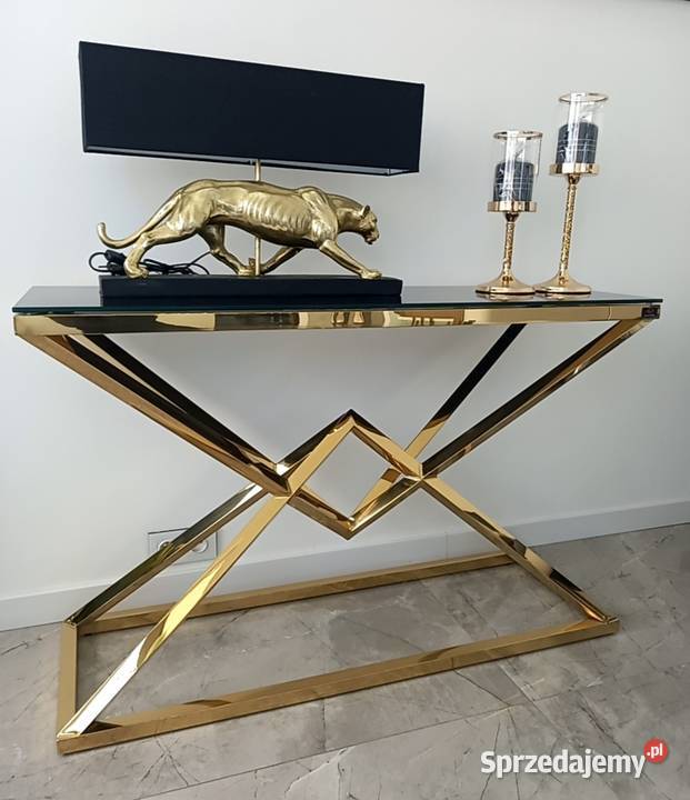 Konsola KOMODA złota nowoczesna glamour szyba Nowy Sącz