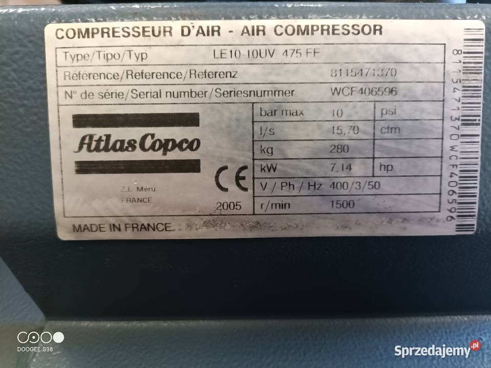 Sprzedam sprężarkę Atlas Copco stan Ostróda