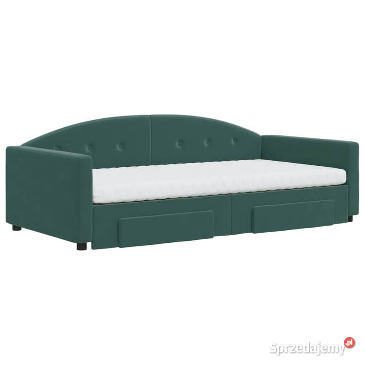 Sofa rozsuwana z szufladami ciemnozielona Łóżka