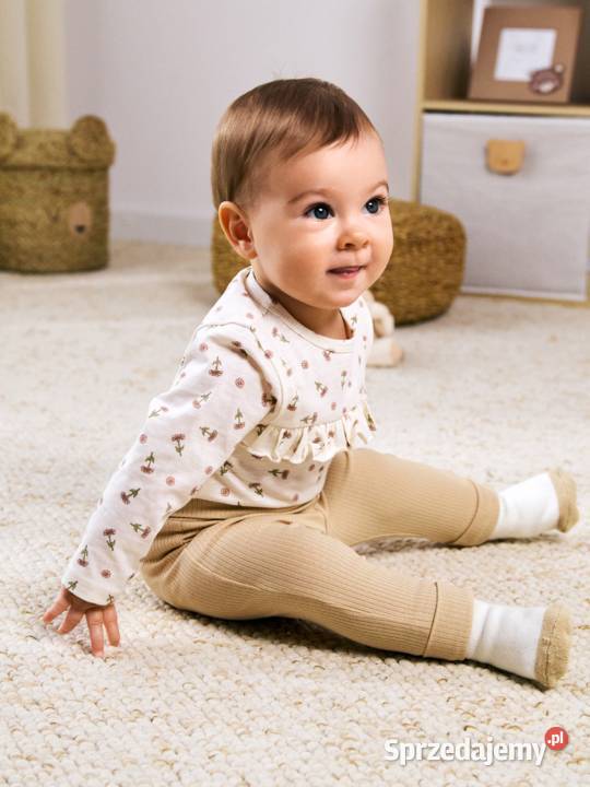 Dwupak legginsy prążkowane niemowlęce bawełniane