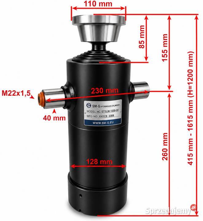SIŁOWNIK HYDRAULICZNY TELESKOPOWY 1200 mm 120 Solec Kujawski