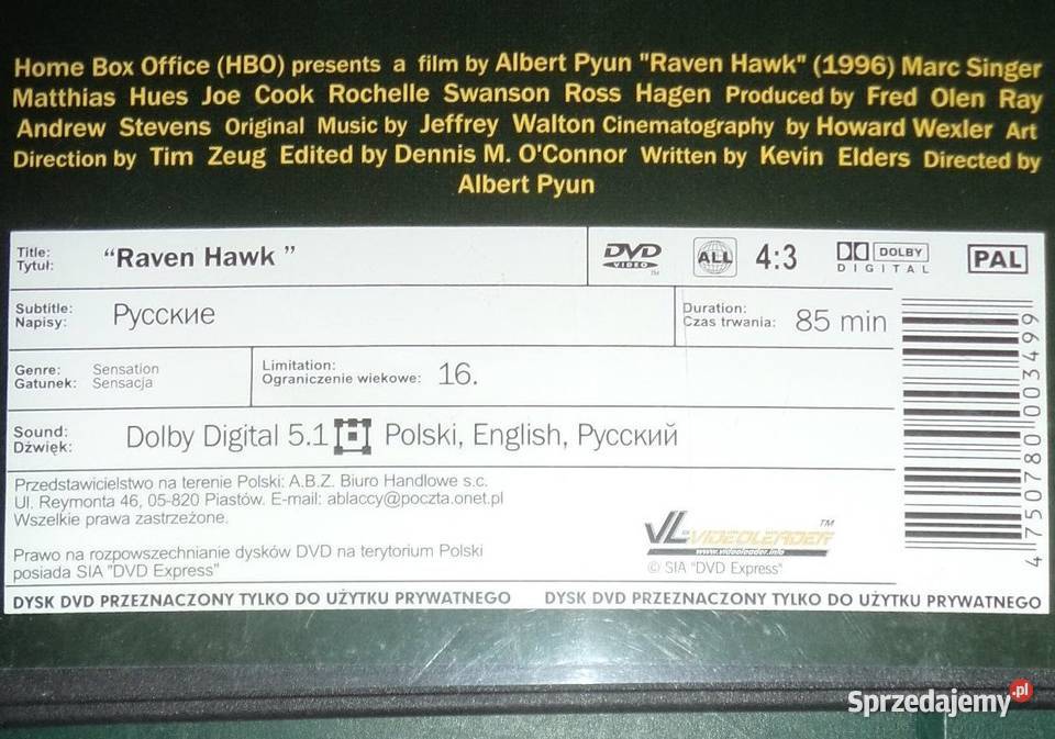 film Raven Hawk Czarny Jastrząb DVD 2007 z Rzeszów