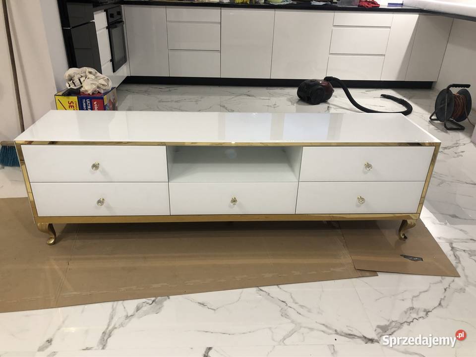 Komoda RTV złota biała nowoczesna glamour Kępno