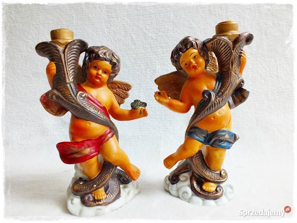 Świcznik 2x aniołki ceramika Retro Żary