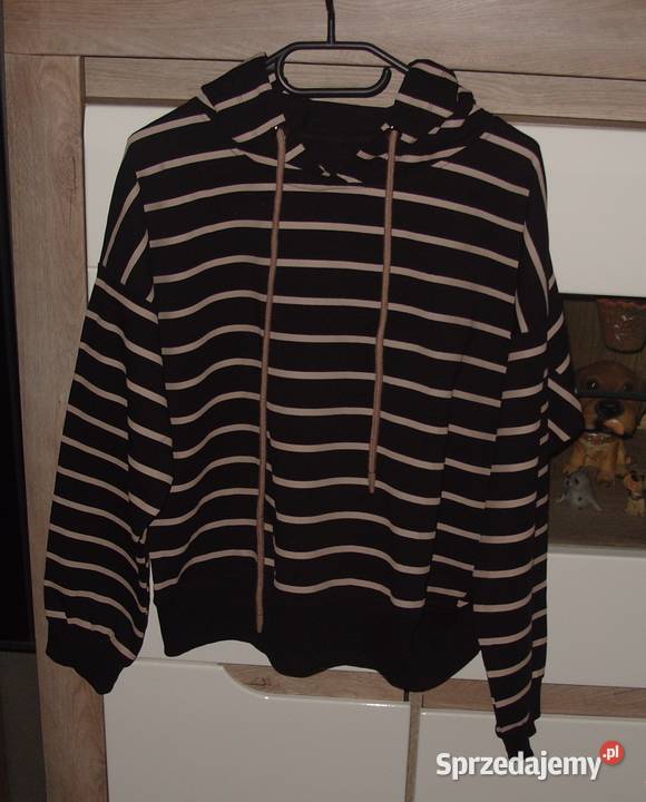 Bluza MEGI czarno beżowe paski z kapturem r LXL Rawicz