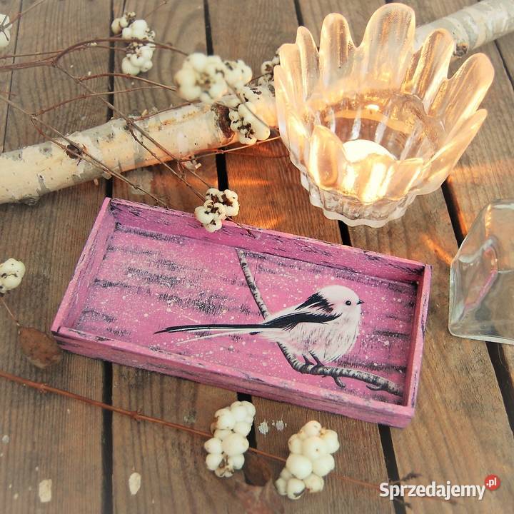Drewniana tacka malowana ptak raniuszek Lublin