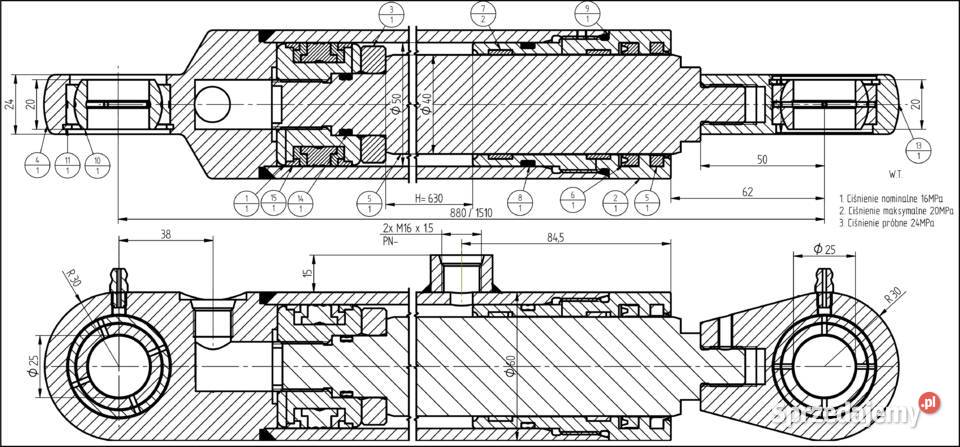 SIŁOWNIK Hydrauliczny DWUSTRONNY TURA 50x40 630 Części zamienne Solec Kujawski