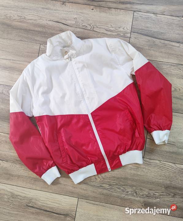 Biała kurtka wiatrówka Vintage 80 90s czerwony Jasło
