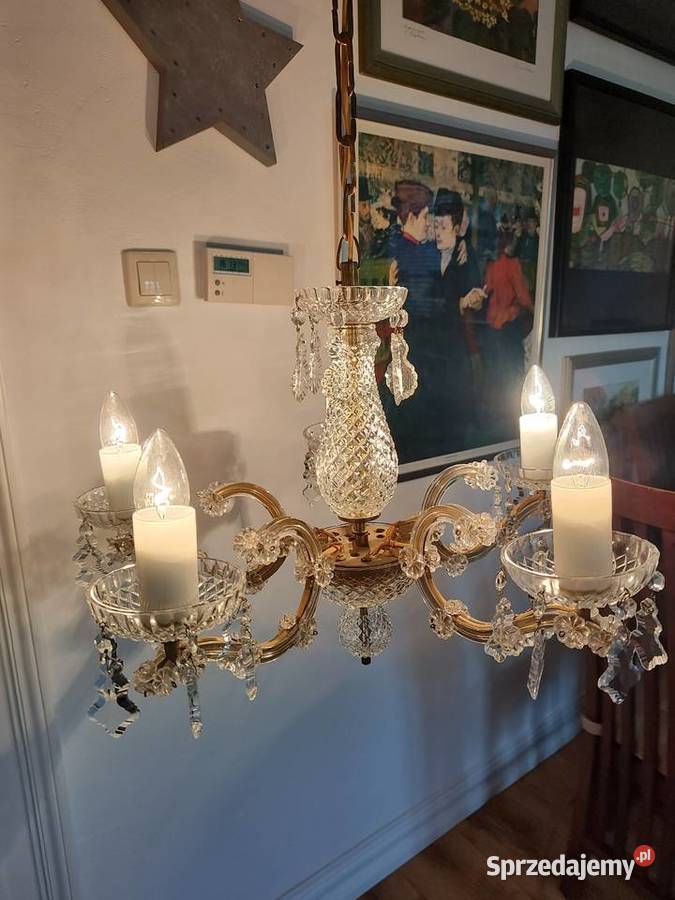 Lampa wisząca metal kryształ Czechosłowacja lata Dom i Ogród sprzedam
