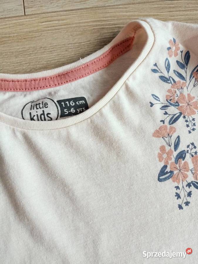 Bluzka koszulka dziewczęca na długi rękaw ecru dziewczynka