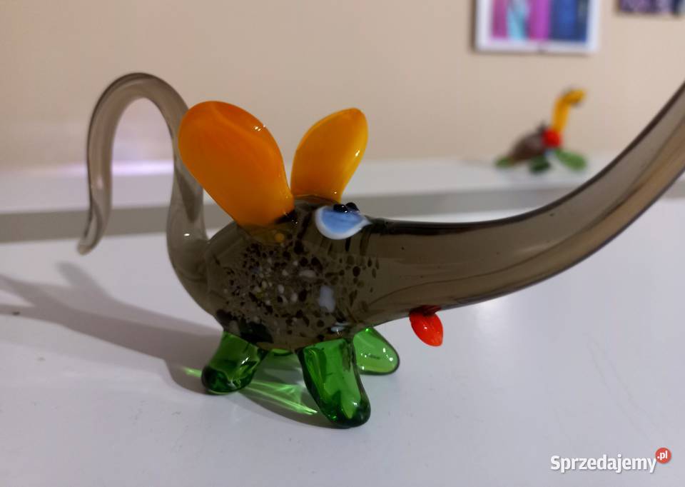Śliczna myszka z kolorowego rwanego szkła Murano Porcelana i szkło Inowrocław