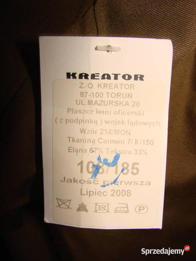 płaszcz letni oficerski Wojsk Lądowych 108185 Rozmiar XL Pruszcz Gdański