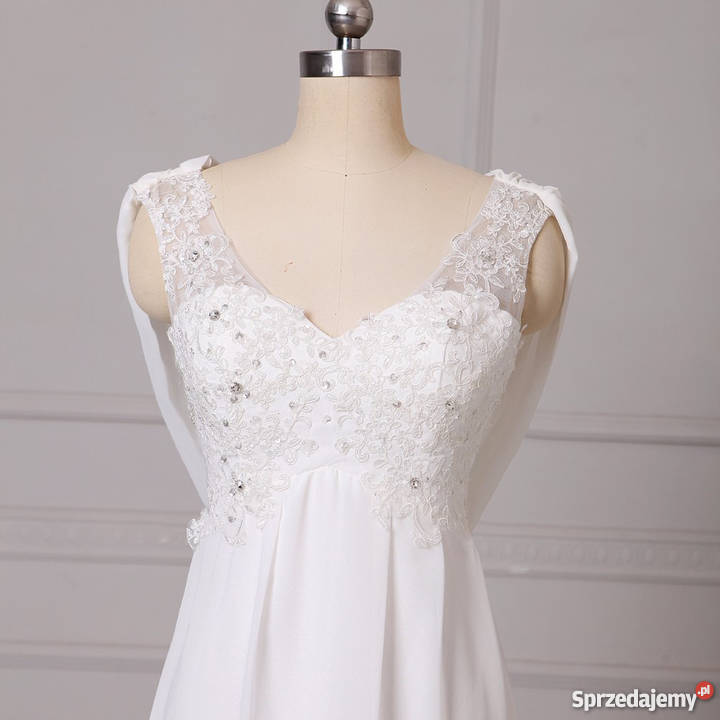 SUKNIA ŚLUBNA tren hafty WESELE CYWILNY 36 38 42 biały Jelenia Góra