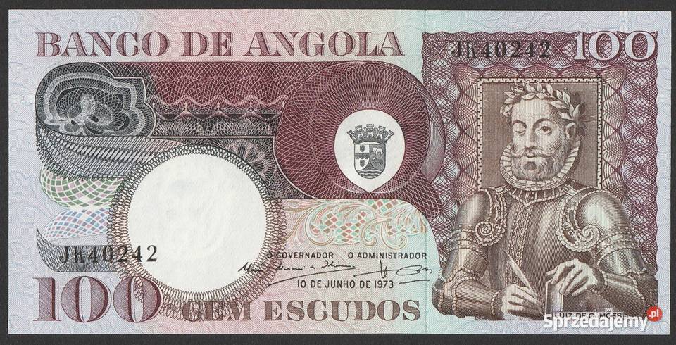 ANGOLA 100 ESCUDOS 1973 CAMOES STAN BANKOWY UNC Numizmatyka Łódź