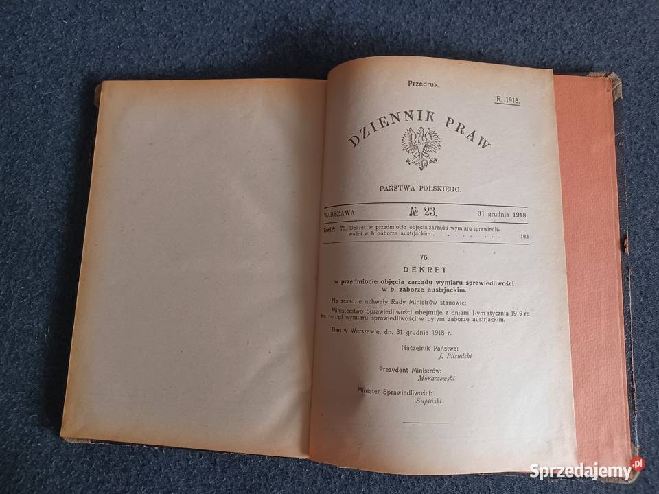 Dziennik Praw Państwa Polskiego 1918 Komplet 123