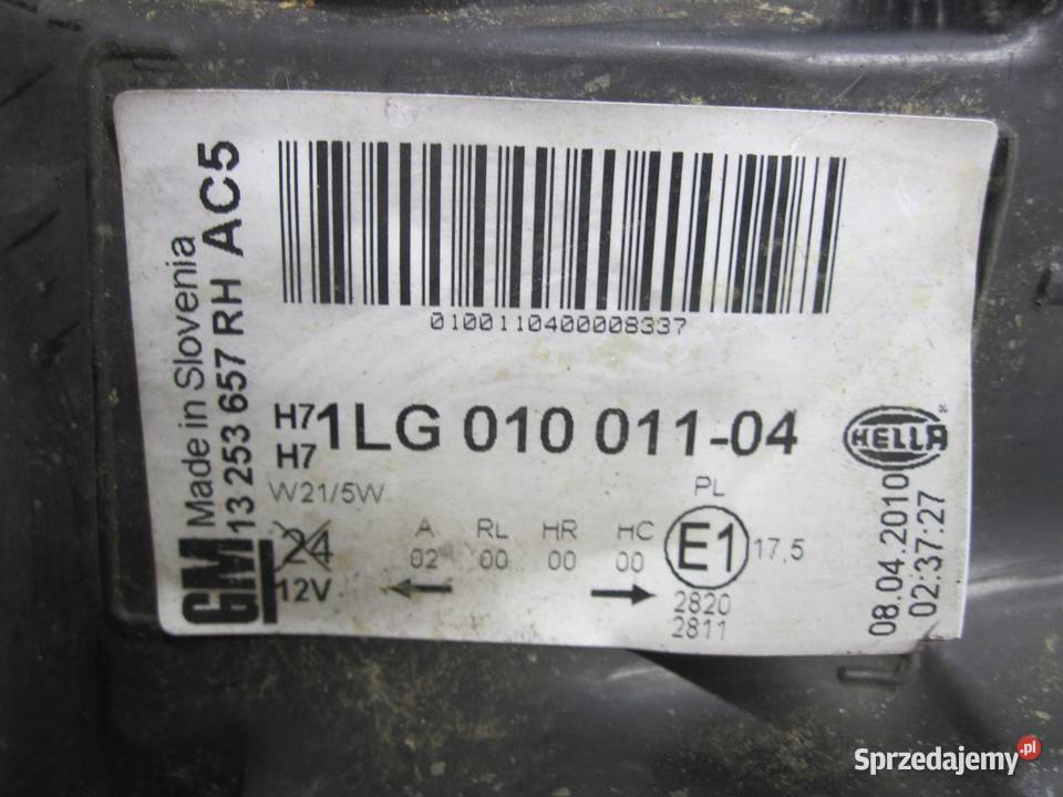 ASTRA J 10r lampa prawa przód 13253657 ANGLIK