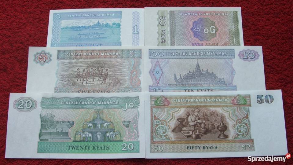 MYANMAR Kolekcjonerskie Banknoty Zestaw 6 sztuk Katowice