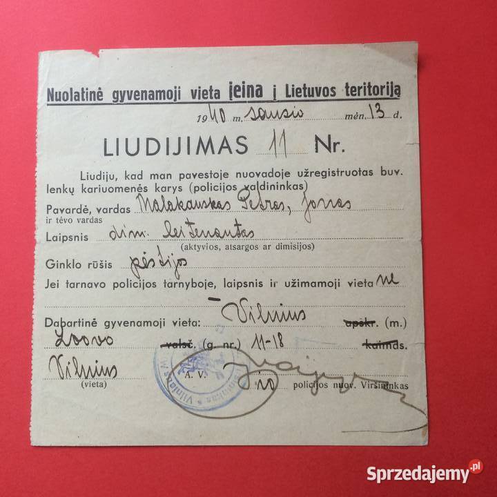 1826 Zaświadczenie Wilno Por Małachowski Szczecin