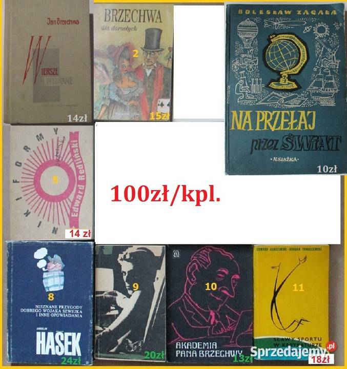 Zestawksiążki Brzechwa Hasek Redliński satyra łódzkie Łódź