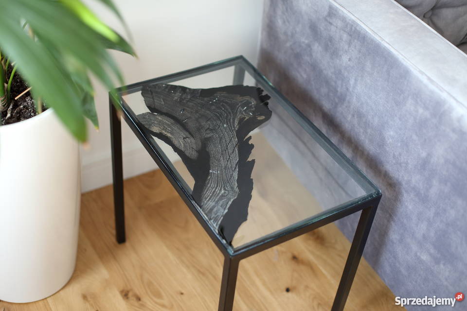 Stolik kawowy czarny dąb bezbarwny epoksyd Warszawa sprzedam