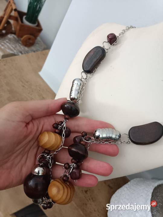 Brązowe naszyjnik korale drewno Białystok