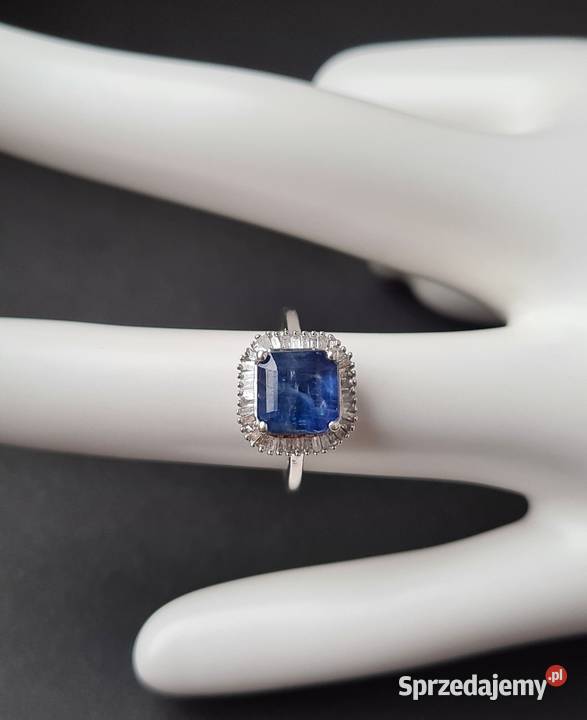 Pierścionek srebro rodowane 925 szafir diamenty Pierścionki Otwock