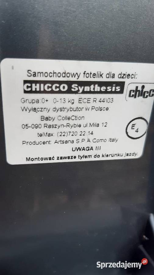 CHICCO SYNTHESIS Fotelik samochodowy nosidełko Końskie