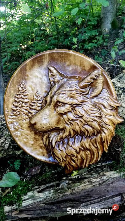 Wilk Płaskorzeźba drewniana podkarpackie